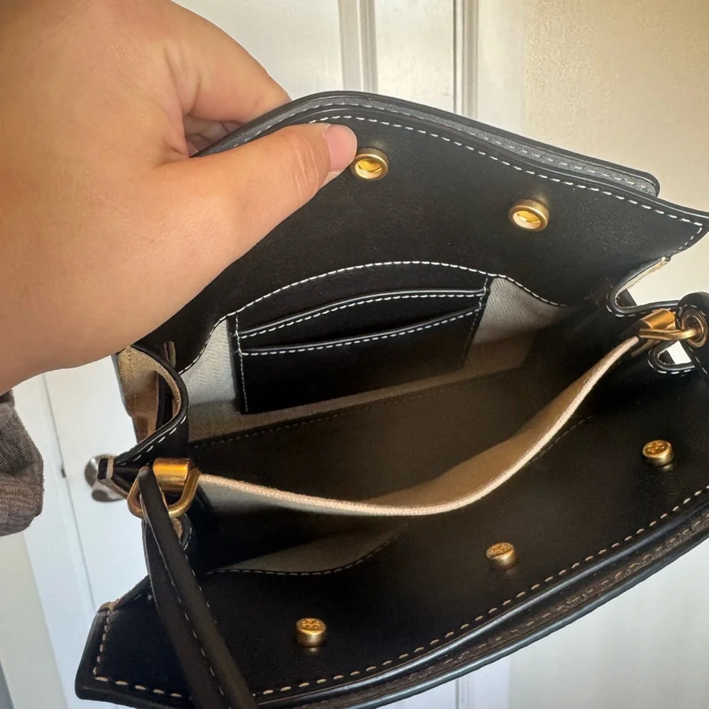 Tory Burch Brown/Black Leather Bag Lee Radiwitz Petite with Gold Hardware - Picture 10 of 16
